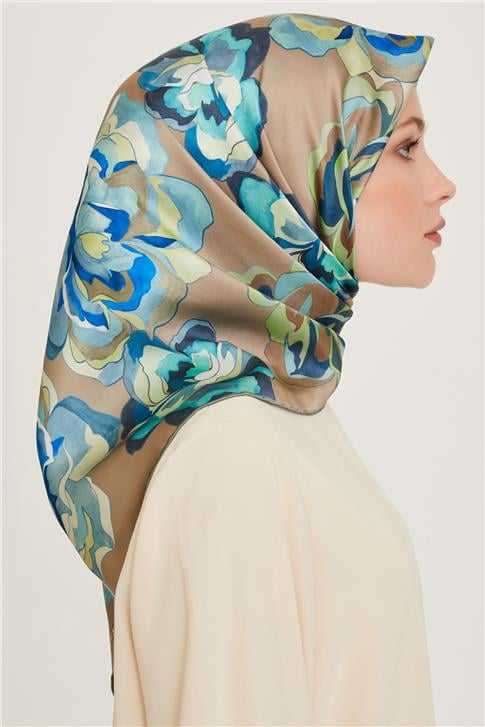 Armine Çiçek Desenli Sura Saf İpek Eşarp 9234D 01 36