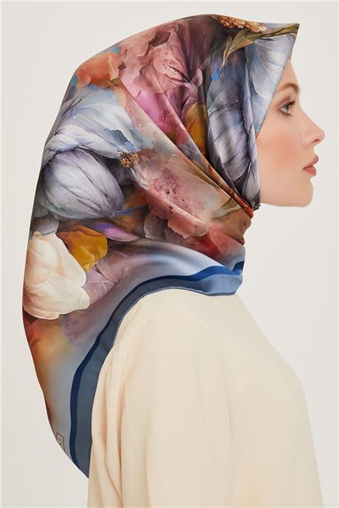 Armine Çiçek Desenli Sura Saf İpek Eşarp 9211D 34 36