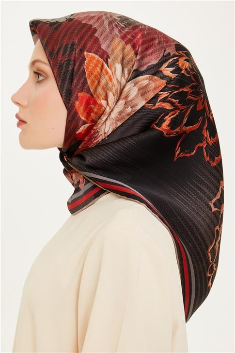 Armine Çiçek Desenli Sura Saf İpek Eşarp 9220D 06