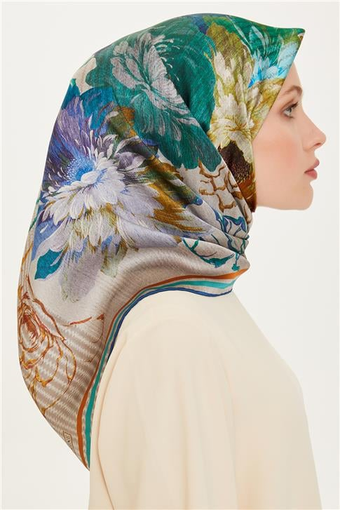 Armine Çiçek Desenli Sura Saf İpek Eşarp 9220D 31