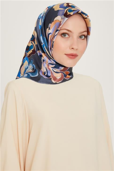 Armine Çiçek Desenli Sura Saf İpek Eşarp 9234D 01 34
