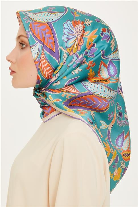 Armine Çiçek Desenli Sura Saf İpek Eşarp 9227D 53 33