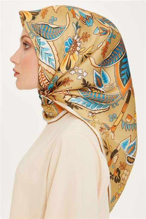 Armine Çiçek Desenli Sura Saf İpek Eşarp 9227D 53 37
