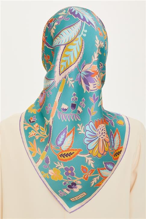 Armine Çiçek Desenli Sura Saf İpek Eşarp 9227D 53 33