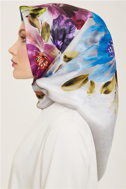 Armine Çiçek Desenli Twill İpek Eşarp 24Ya9133 36 33