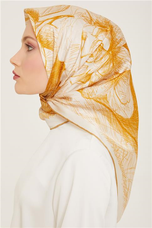 Armine Çiçek Desenli Twill İpek Eşarp 24Ya9121 1 01