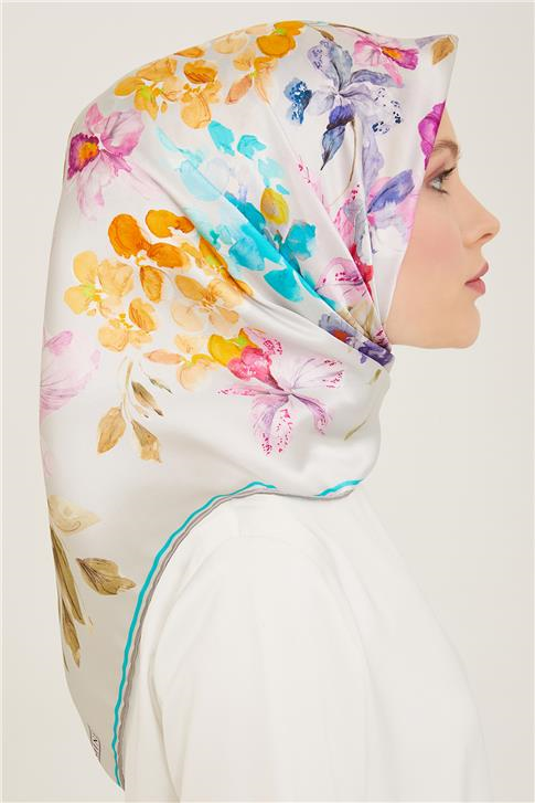 Armine Çiçek Desenli Twill İpek Eşarp 24Ya9127 51 31