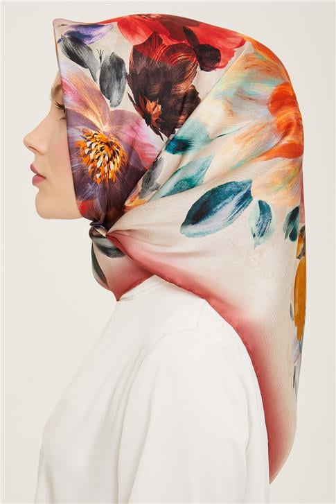 Armine Çiçek Desenli Twill İpek Eşarp 24Ya9133 36 01