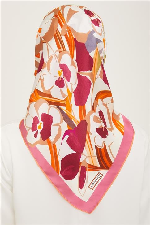 Armine Çiçek Desenli Twill İpek Eşarp 24Ya9153 52 52