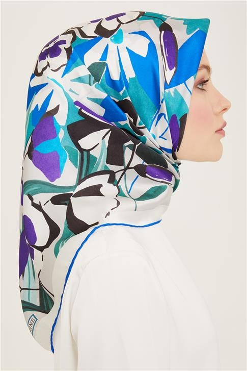 Armine Çiçek Desenli Twill İpek Eşarp 24Ya9153 52 04