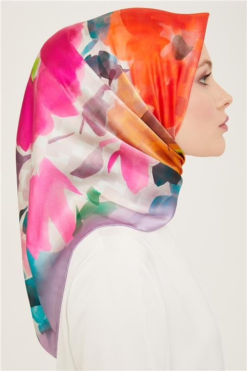 Armine Çiçek Desenli Twill İpek Eşarp 24Ya9103 81 51