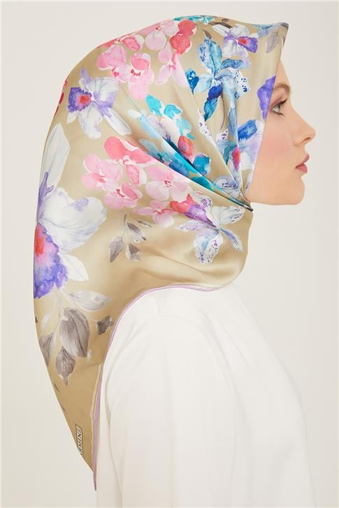 Armine Çiçek Desenli Twill İpek Eşarp 24Ya9127 51 54