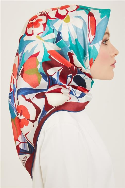 Armine Çiçek Desenli Twill İpek Eşarp 24Ya9153 52 60