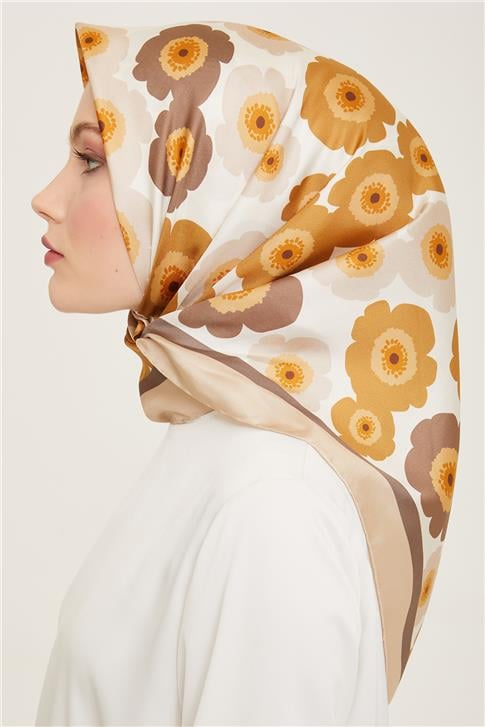 Armine Çiçek Desenli Twill İpek Eşarp 24Ya9106 54 31