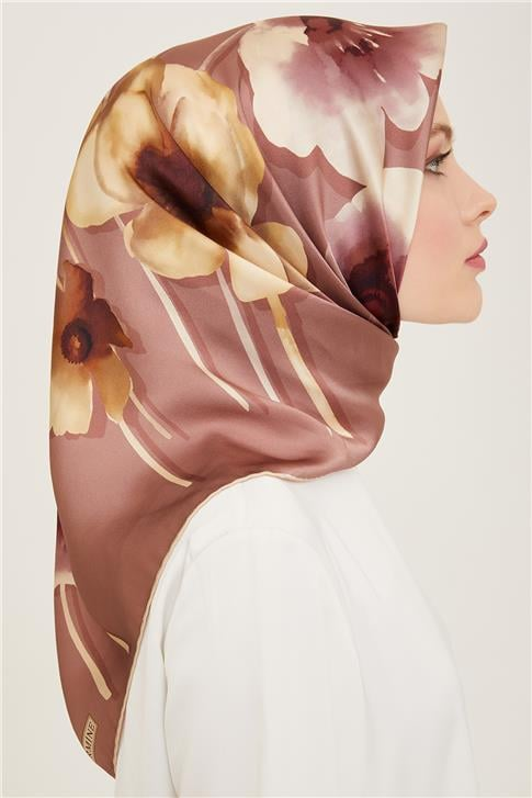 Armine Çiçek Desenli Twill İpek Eşarp 24Ya9105 32 03