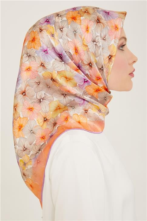 Armine Çiçek Desenli Twill İpek Eşarp 24Ya9108 83 35