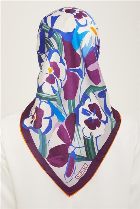 Armine Çiçek Desenli Twill İpek Eşarp 24Ya9153 52 61