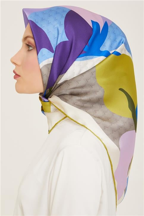 Armine Çiçek Desenli Twill İpek Eşarp 24Ya9119 14 03