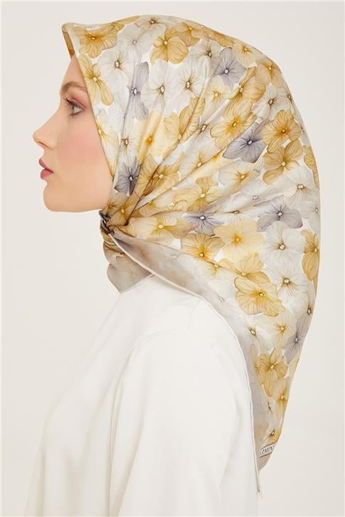 Armine Çiçek Desenli Twill İpek Eşarp 24Ya9108 83 34