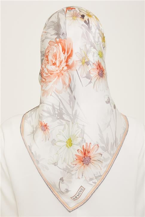 Armine Çiçek Desenli Twill İpek Eşarp 24Ya9129 37