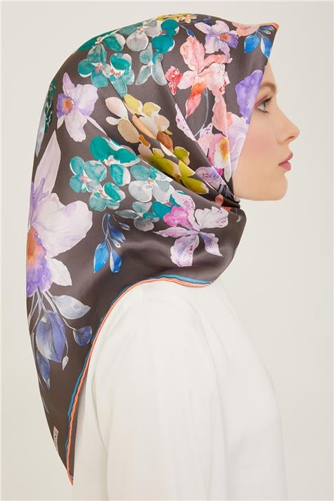 Armine Çiçek Desenli Twill İpek Eşarp 24Ya9127 51 51