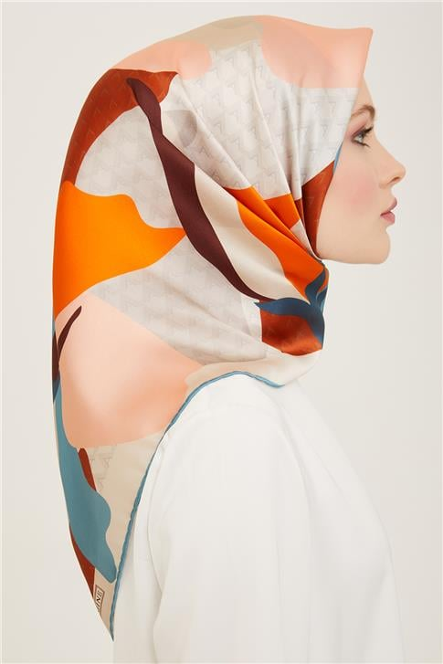 Armine Çiçek Desenli Twill İpek Eşarp 24Ya9119 14 02