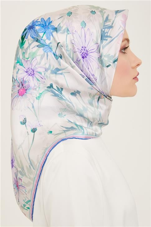 Armine Çiçek Desenli Twill İpek Eşarp 24Ya9129 09