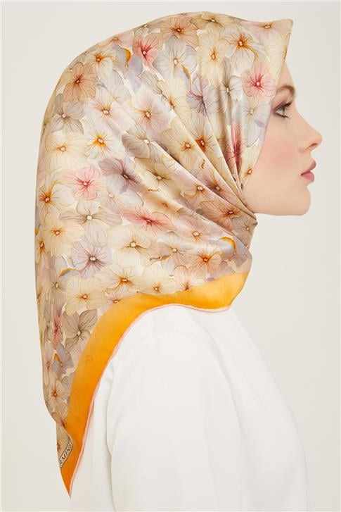 Armine Çiçek Desenli Twill İpek Eşarp 24Ya9108 83 22