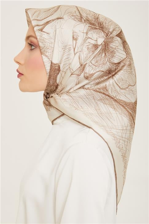 Armine Çiçek Desenli Twill İpek Eşarp 24Ya9121 1 33