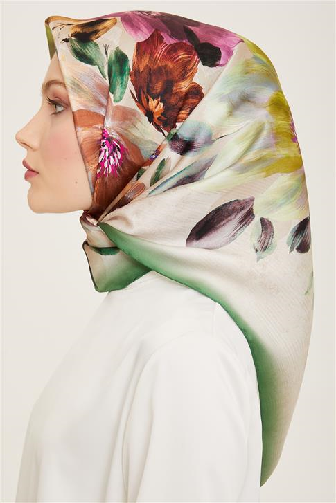 Armine Çiçek Desenli Twill İpek Eşarp 24Ya9133 36 03