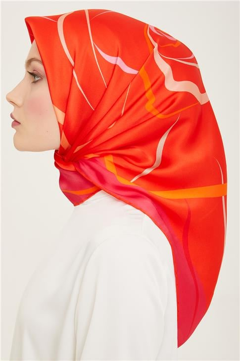 Armine Çiçek Desenli Twill İpek Eşarp 24Ya9115 31 50