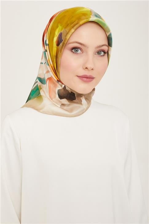 Armine Çiçek Desenli Twill İpek Eşarp 24Ya9103 81 32