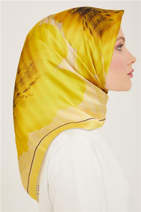 Armine Çiçek Desenli Twill İpek Eşarp 24Ya9100 87 86