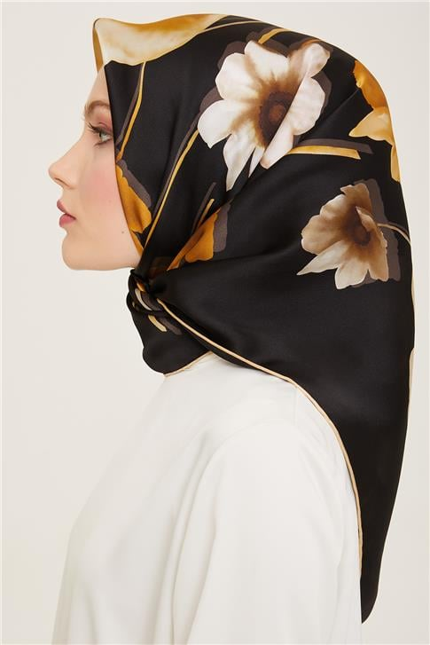 Armine Çiçek Desenli Twill İpek Eşarp 24Ya9105 32 36