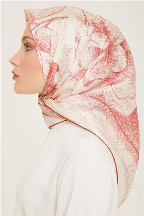 Armine Çiçek Desenli Twill İpek Eşarp 24Ya9121 1 38