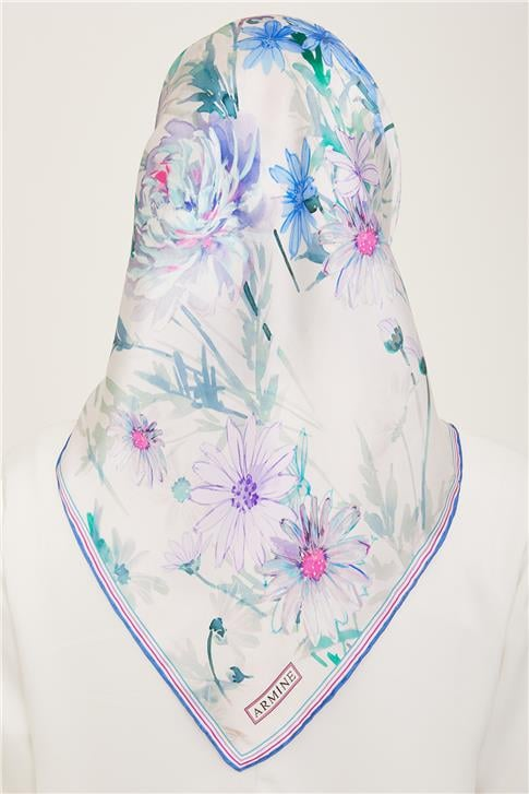 Armine Çiçek Desenli Twill İpek Eşarp 24Ya9129 09