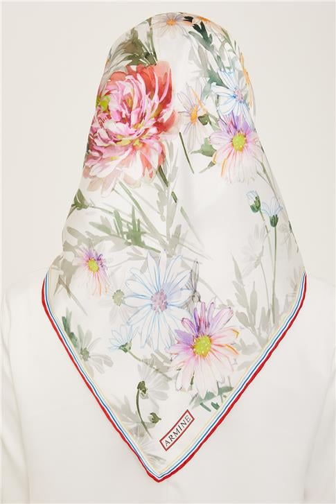 Armine Çiçek Desenli Twill İpek Eşarp 24Ya9129 34