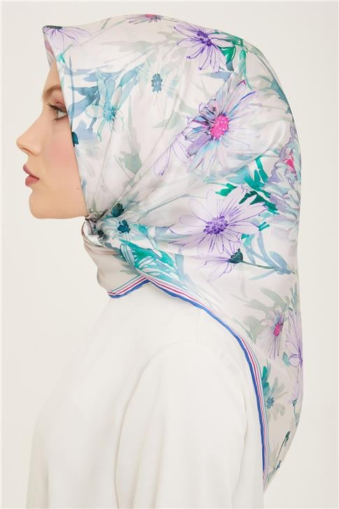 Armine Çiçek Desenli Twill İpek Eşarp 24Ya9129 09