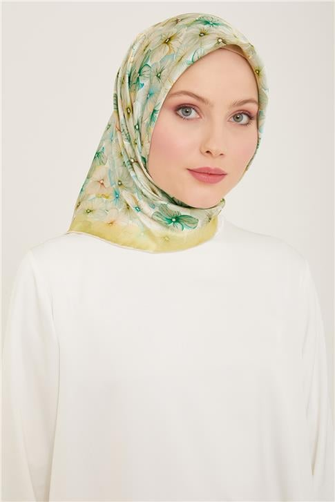 Armine Çiçek Desenli Twill İpek Eşarp 24Ya9108 83 02