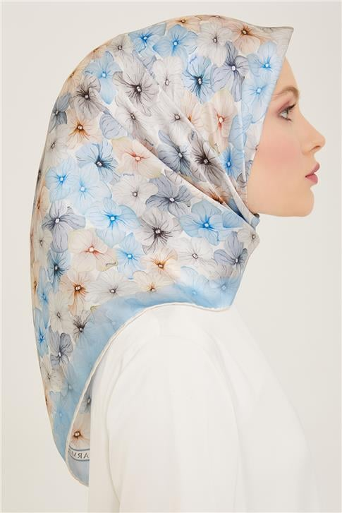 Armine Çiçek Desenli Twill İpek Eşarp 24Ya9108 83 83