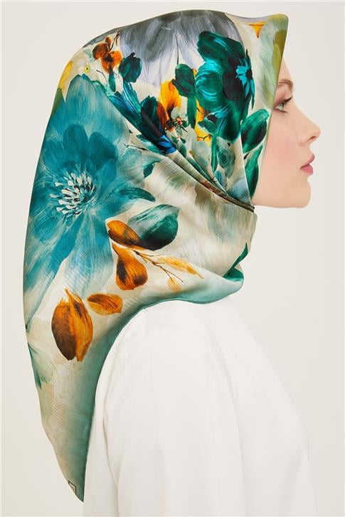 Armine Çiçek Desenli Twill İpek Eşarp 24Ya9133 36 54