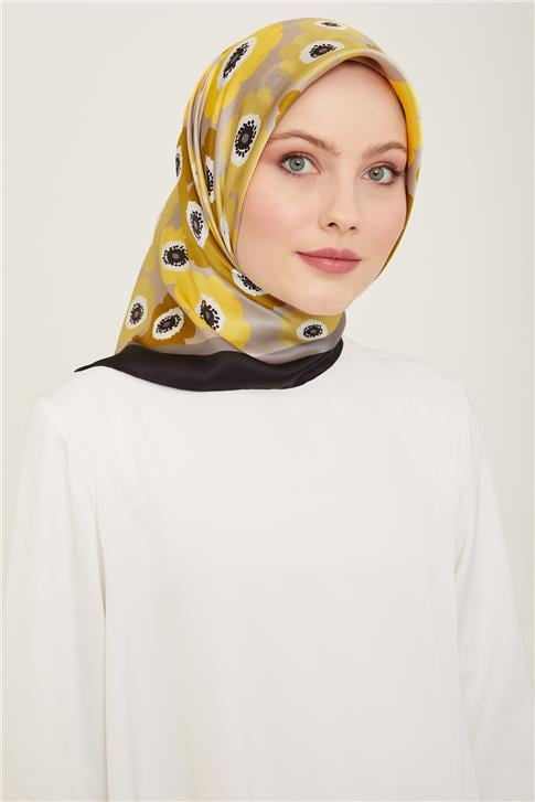 Armine Çiçek Desenli Twill İpek Eşarp 24Ya9106 54 50