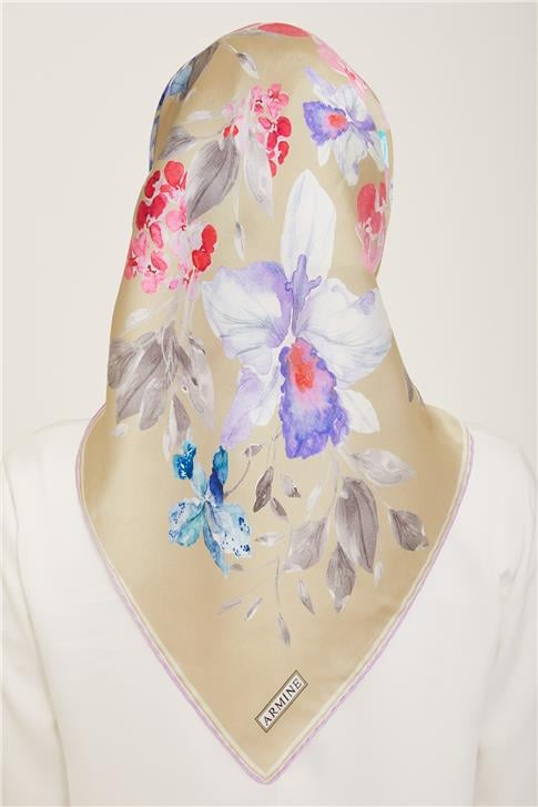Armine Çiçek Desenli Twill İpek Eşarp 24Ya9127 51 54