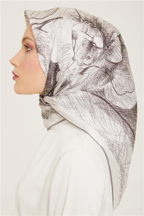 Armine Çiçek Desenli Twill İpek Eşarp 24Ya9121 1 32