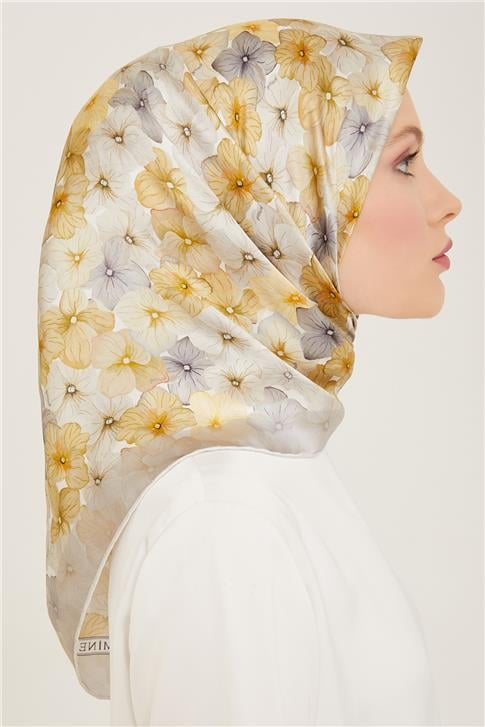 Armine Çiçek Desenli Twill İpek Eşarp 24Ya9108 83 34
