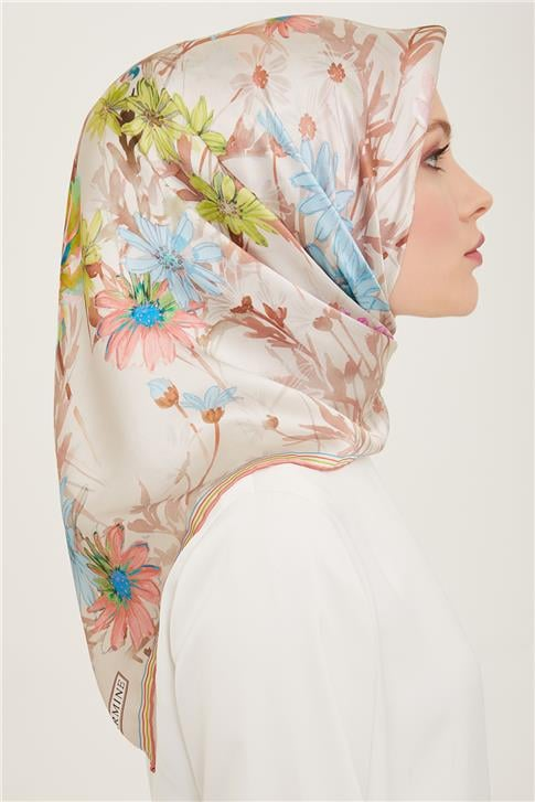 Armine Çiçek Desenli Twill İpek Eşarp 24Ya9129 86