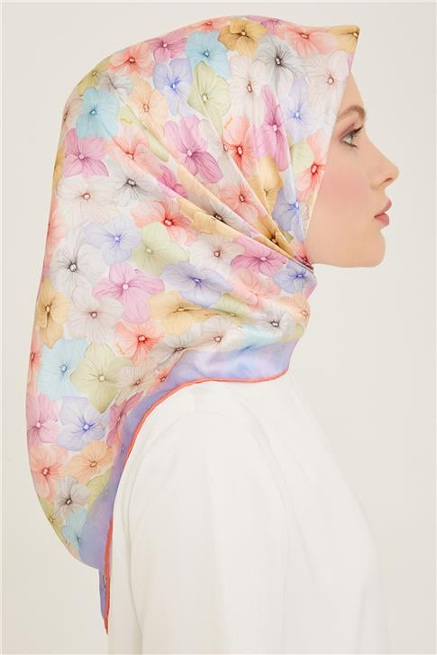 Armine Çiçek Desenli Twill İpek Eşarp 24Ya9108 83 52