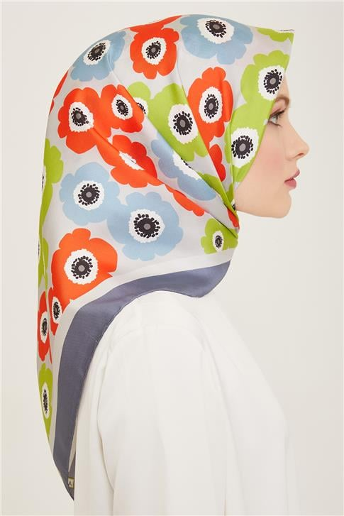 Armine Çiçek Desenli Twill İpek Eşarp 24Ya9106 54 54