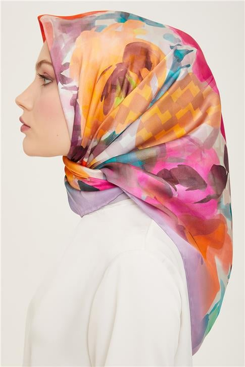 Armine Çiçek Desenli Twill İpek Eşarp 24Ya9103 81 51