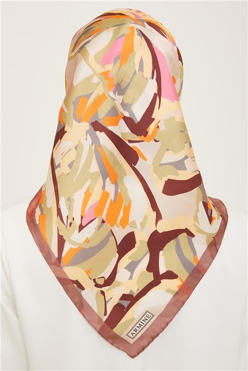 Armine Çiçek Desenli Twill İpek Eşarp 24Ya9140 51 80